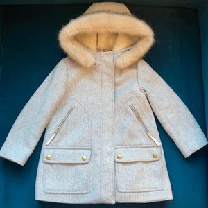 crewcuts JCrew kids girls wool chateau coat gray fur collar size 4-5